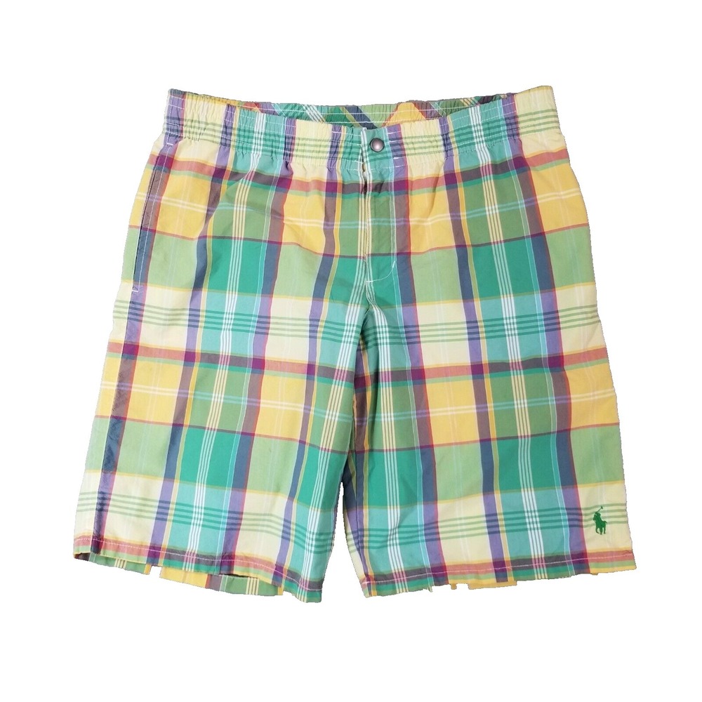 Polo Ralph Lauren swim shorts men's large green plaid preppy